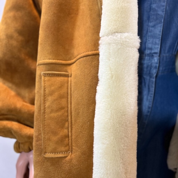OSCAR DE LA RENTA Tan Vintage Suede Leather Soft Shearling Coat- Large - Picture 5 of 11